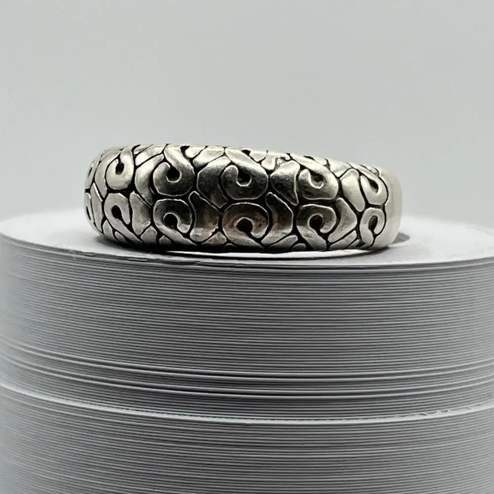 Korean hanbok Karakusa patterns Ornate Foliate Sterling Silver Ring 925 Sz 7.5